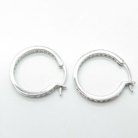 925 Sterling Silver White C Z Cluster All Around Eternity Hoop Earrings - Picture 5 of 9